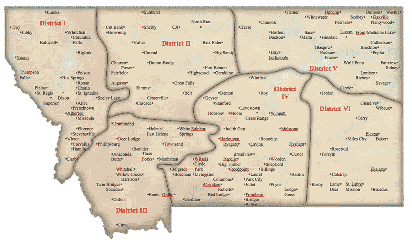 Montana Association of Student Councils - District Map